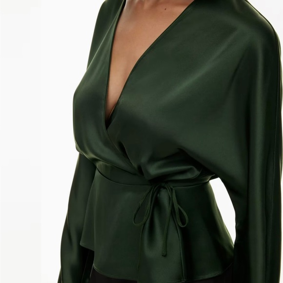 Aritzia Cleo green satin tie blouse. Size Large. - Picture 2 of 9